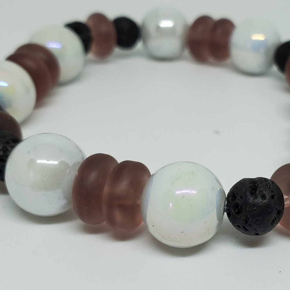 White Marble and Lava Bead Bracelet